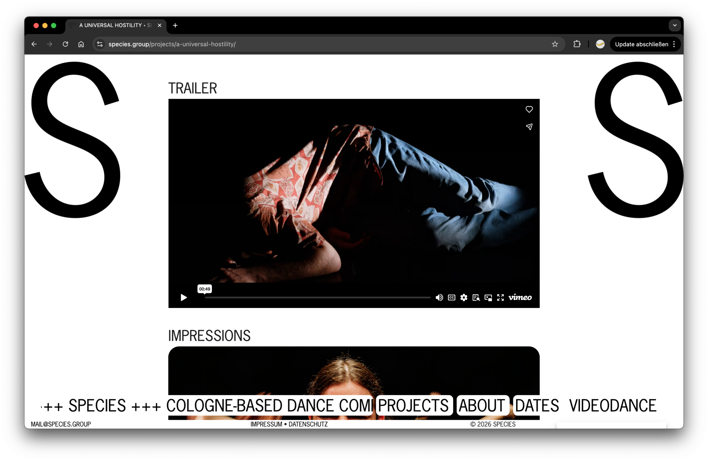 Website | UX | UI | Design | Species Dance Company | Webdesign | Daniel Angermann