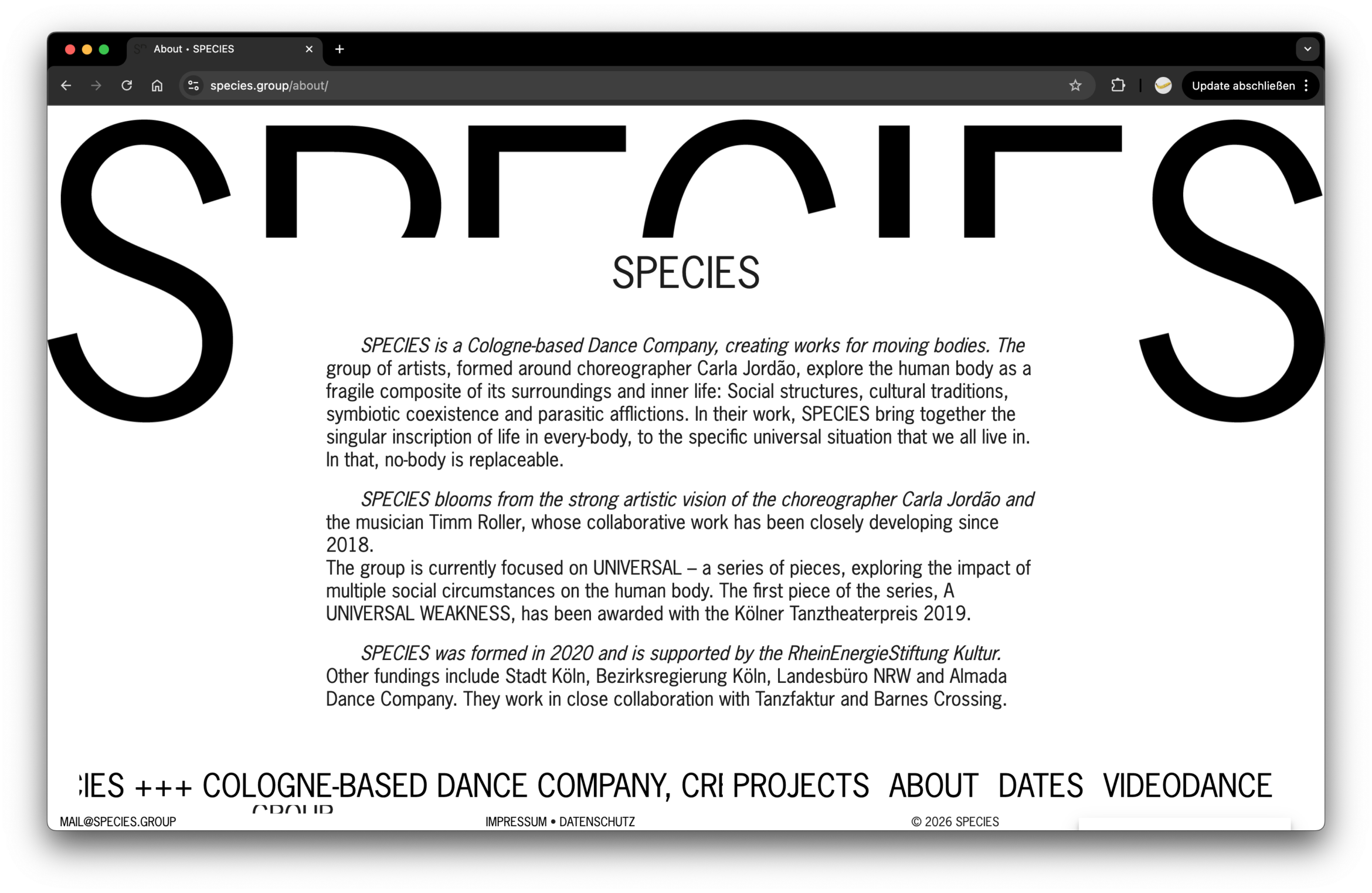 Website | UX | UI | Design | Species Dance Company | Webdesign | Daniel Angermann