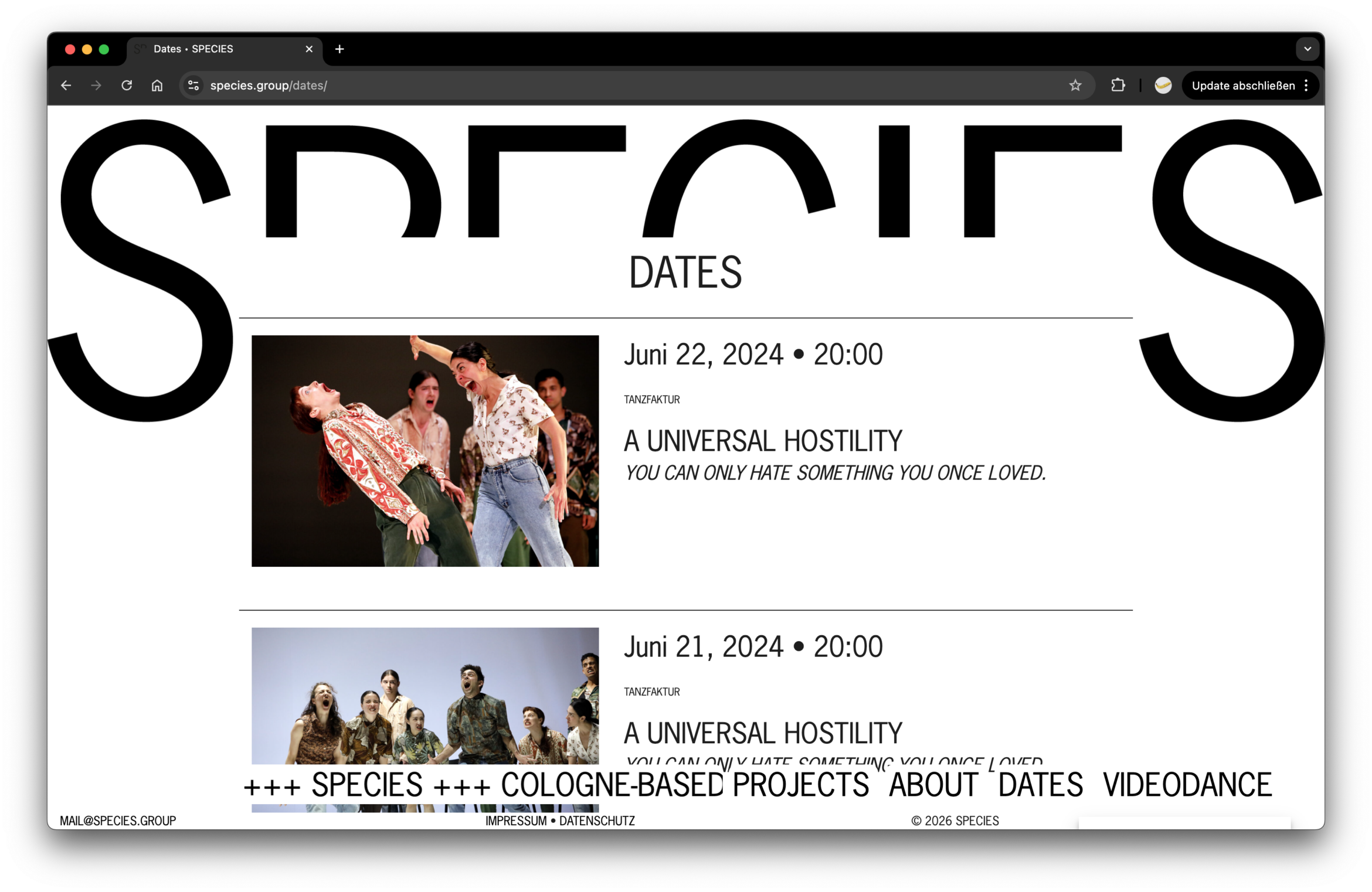 Website | UX | UI | Design | Species Dance Company | Webdesign | Daniel Angermann